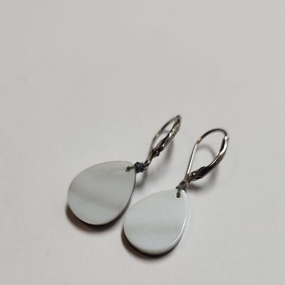 Sterling Silver and Blue Mosaic Abalone Teardrop Earrings 925 - Picture 2 of 4